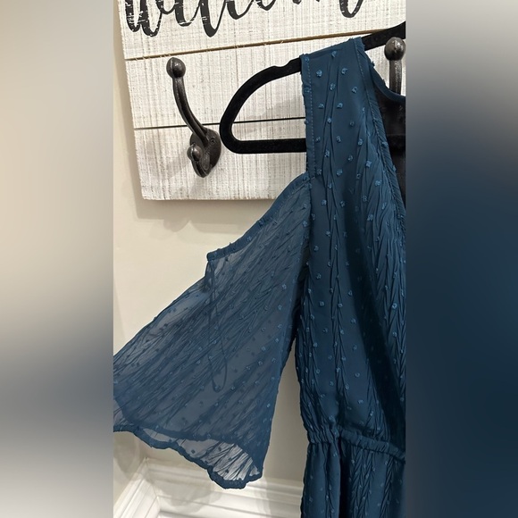 MINKPINK Turquoise Swiss Dot Cold Shoulder Jumper size S - Picture 7 of 12